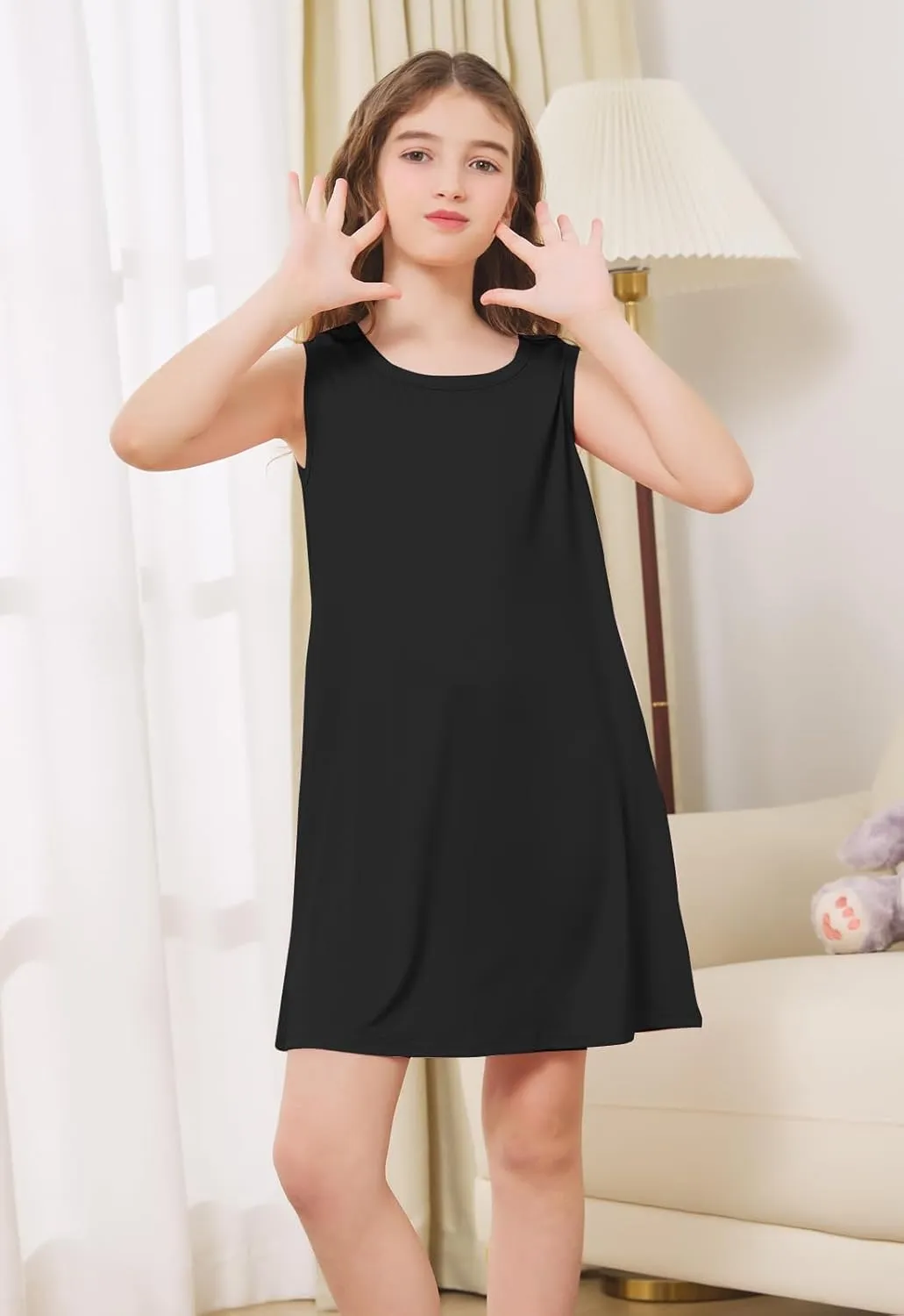 Umeyda Girls & Womens Nightgown Nightdress Soft Sleepwear Beach Casual Pockets Boho Summer Dresses Loose Sundress