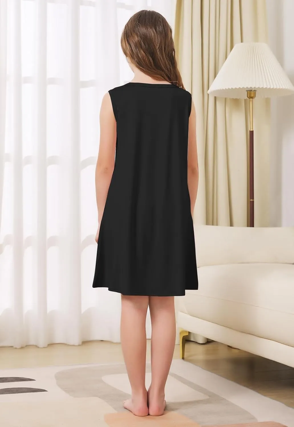 Umeyda Girls & Womens Nightgown Nightdress Soft Sleepwear Beach Casual Pockets Boho Summer Dresses Loose Sundress