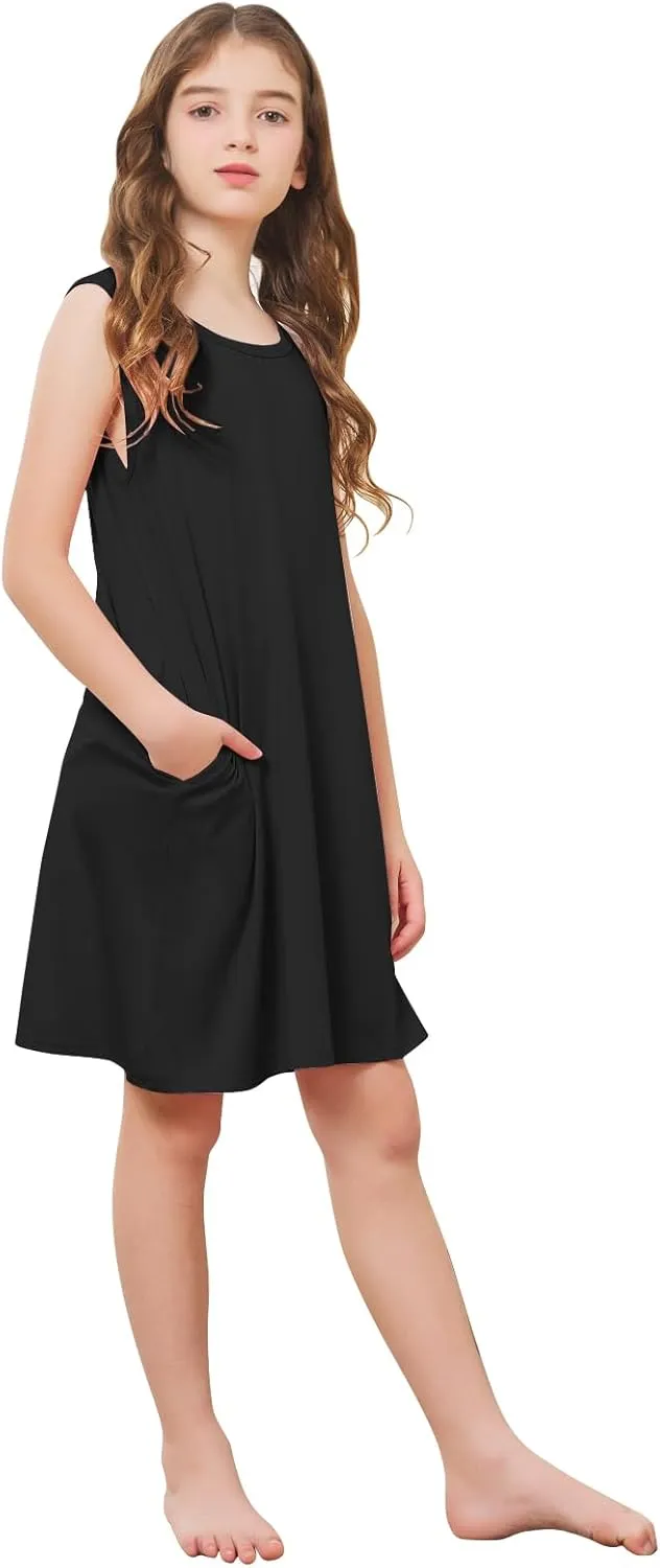 Umeyda Girls & Womens Nightgown Nightdress Soft Sleepwear Beach Casual Pockets Boho Summer Dresses Loose Sundress