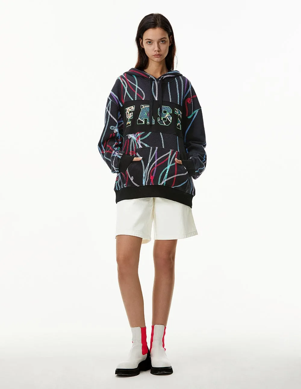 Unisex Black Deep Sea Print Sweat Hoodie