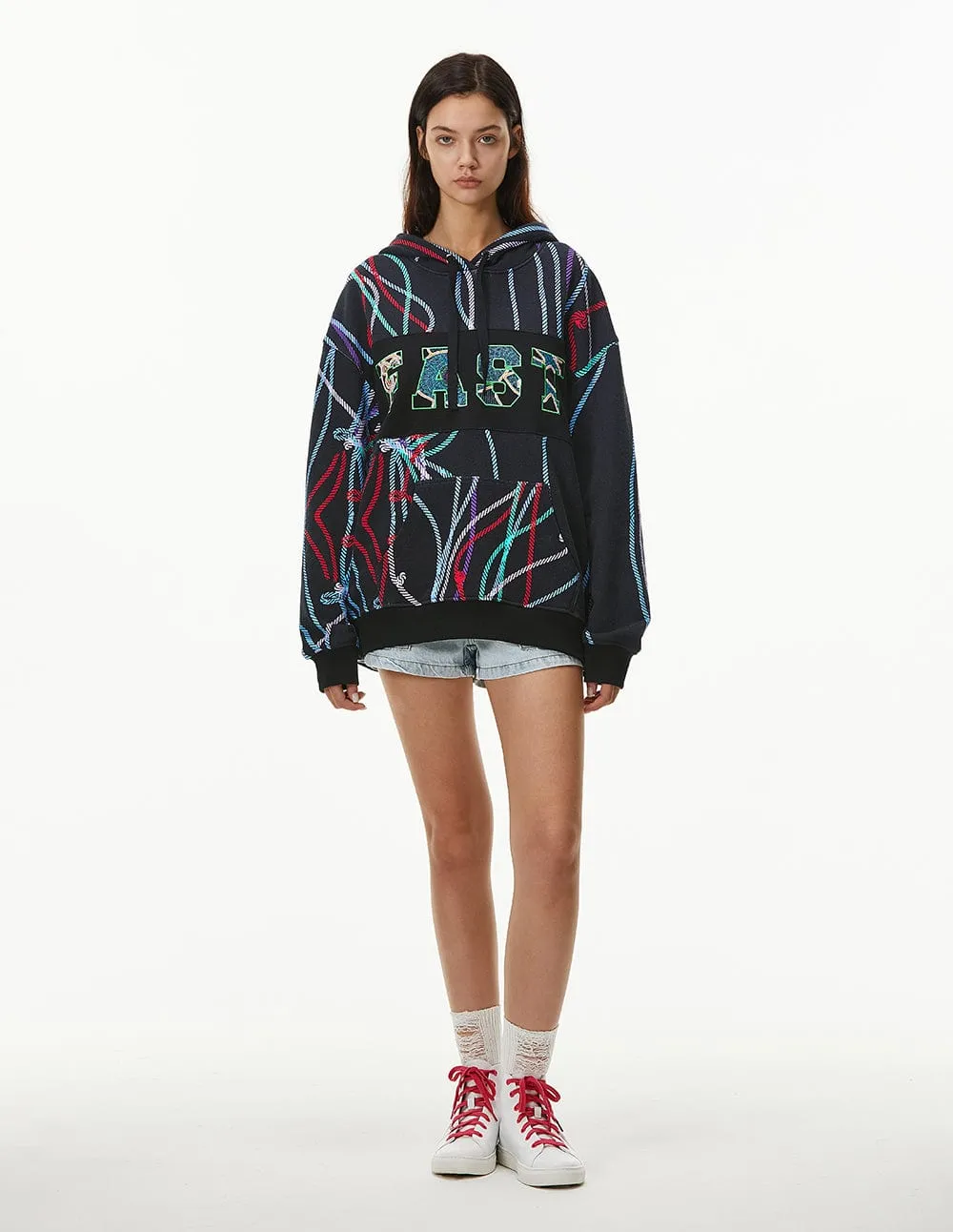 Unisex Black Deep Sea Print Sweat Hoodie