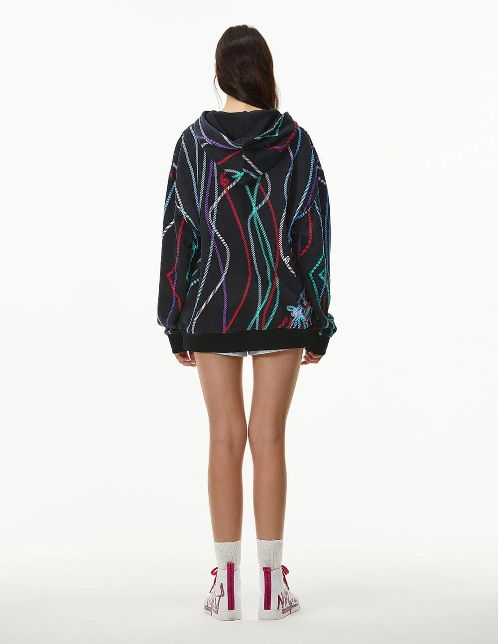 Unisex Black Deep Sea Print Sweat Hoodie
