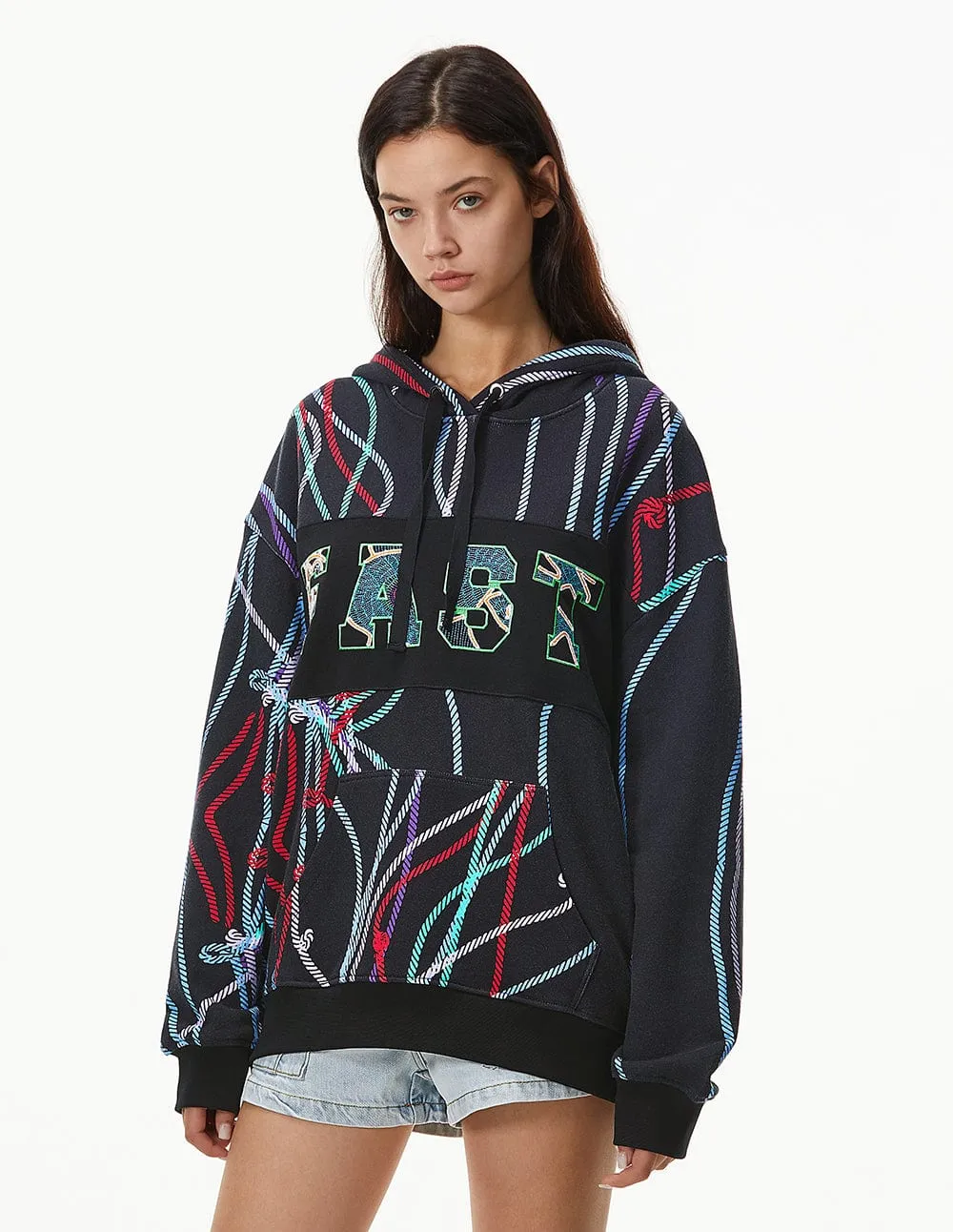 Unisex Black Deep Sea Print Sweat Hoodie