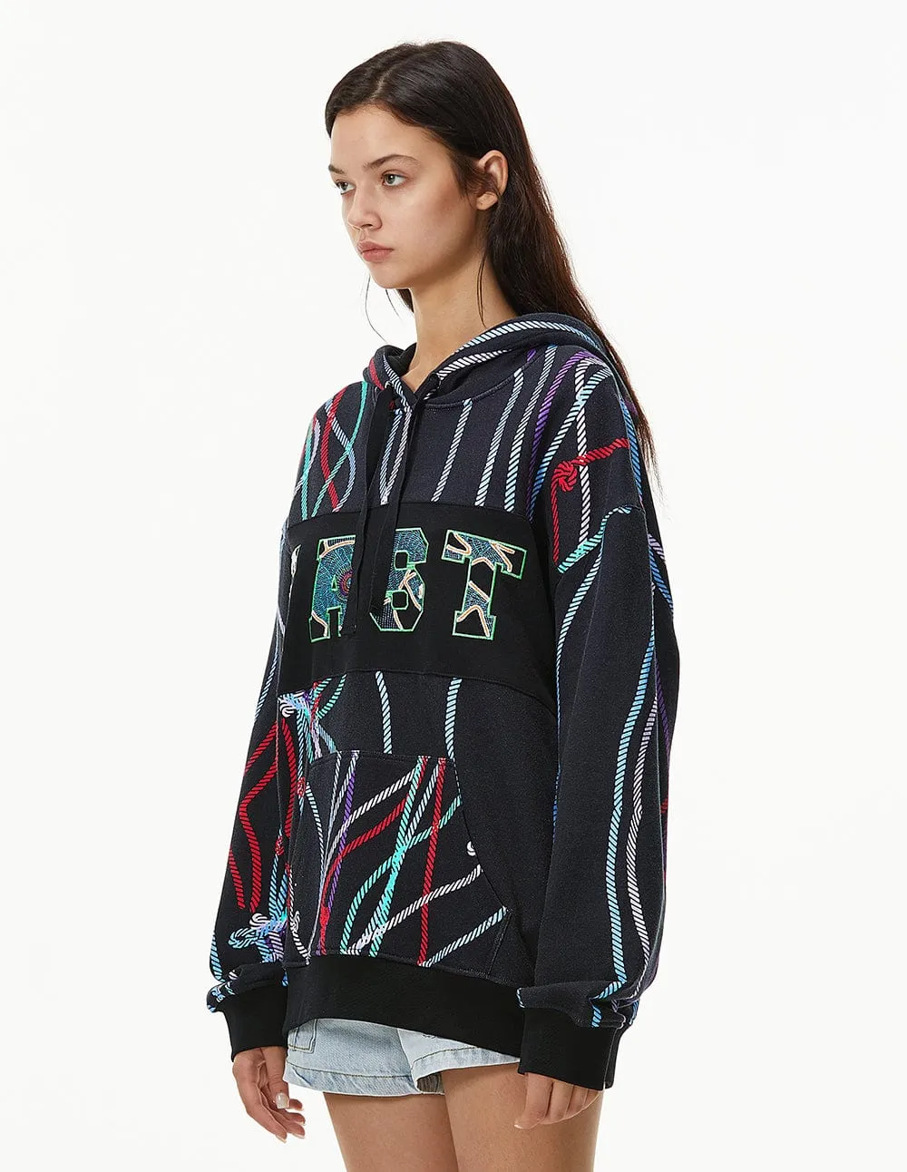 Unisex Black Deep Sea Print Sweat Hoodie