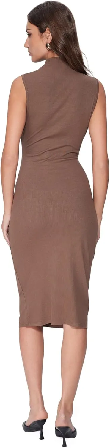 Vinova Women's Summer Mock Neck Midi Dresses Casual Sleeveless Bodycon Dress Elegant Party Long Sundress
