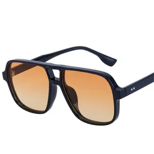 Vintage Double Bridge Square Lens UV400 Sunglasses with Rivet Accents