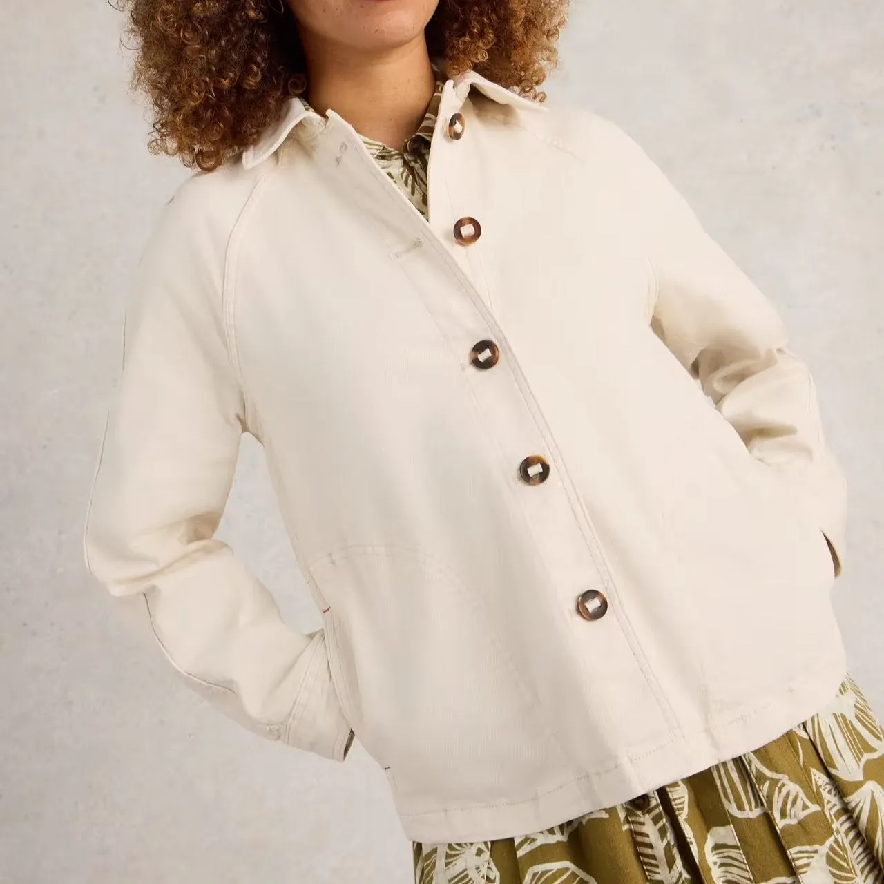 White Stuff Eden Denim Collared Jacket in Light Natural