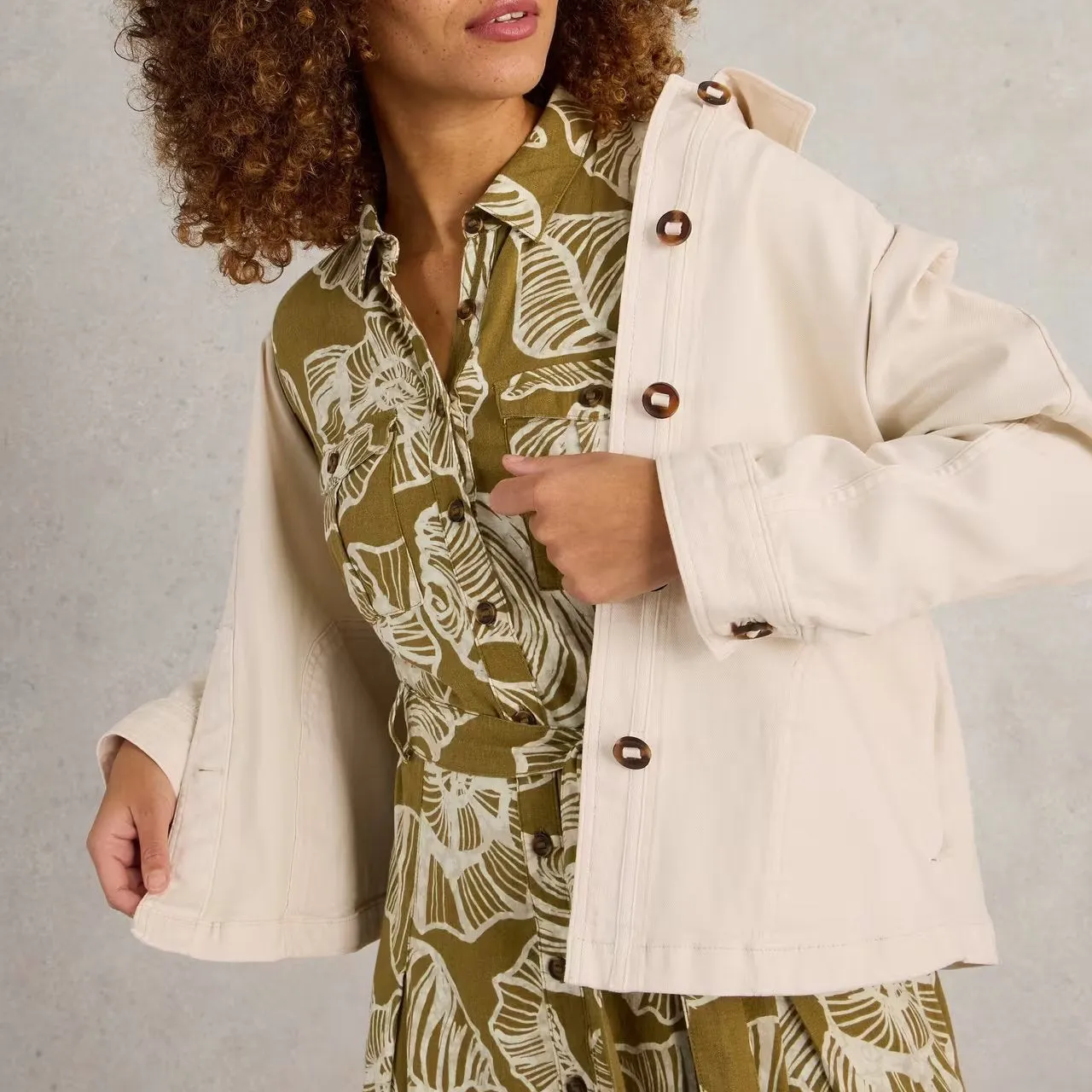 White Stuff Eden Denim Collared Jacket in Light Natural