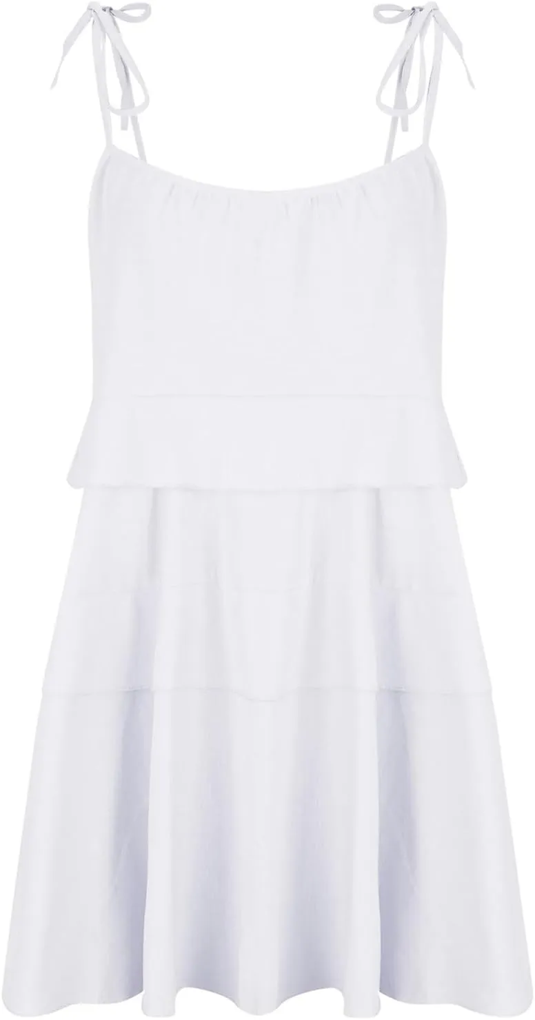 Women Cute Strap Ruffle Mini Dress Summer Tiered Ruffles Short Sundress Sexy Casual Backless Dresses Party Clothes
