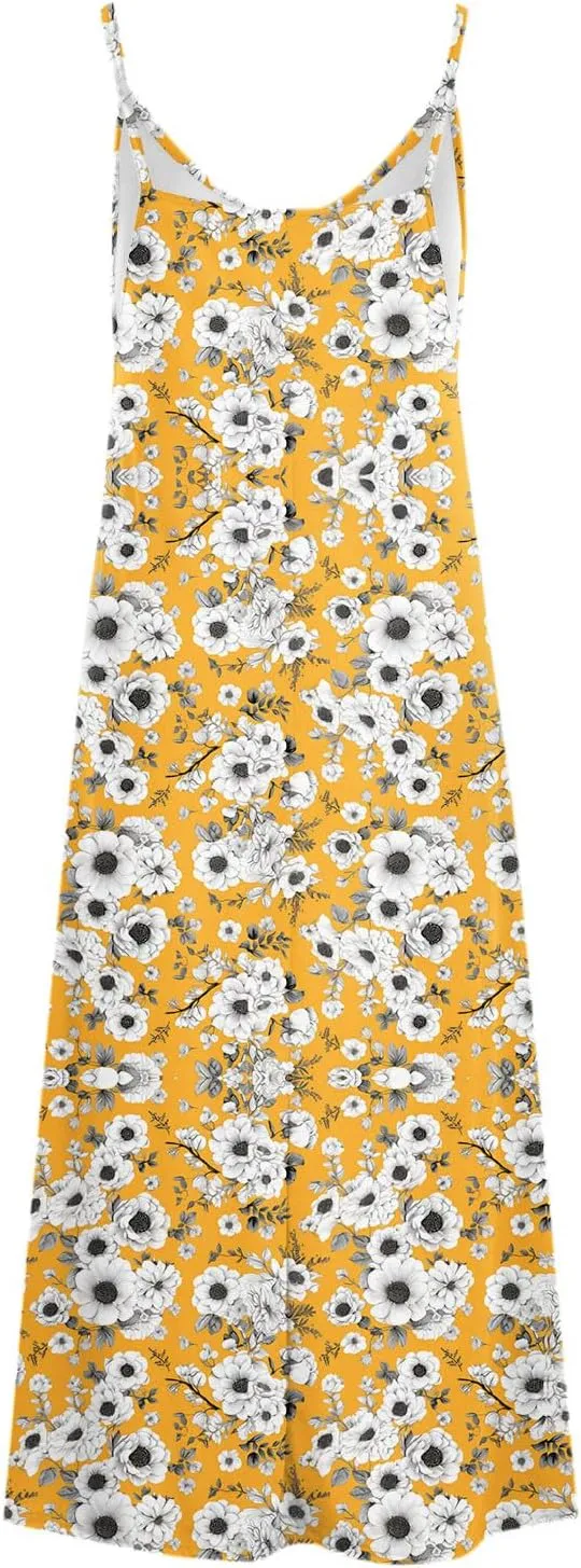 Women Floral Summer Sundresses 2025 Spaghetti Strap Maxi Dresses Spring Flower Boho Dress Boho Beach Vacation Clothes