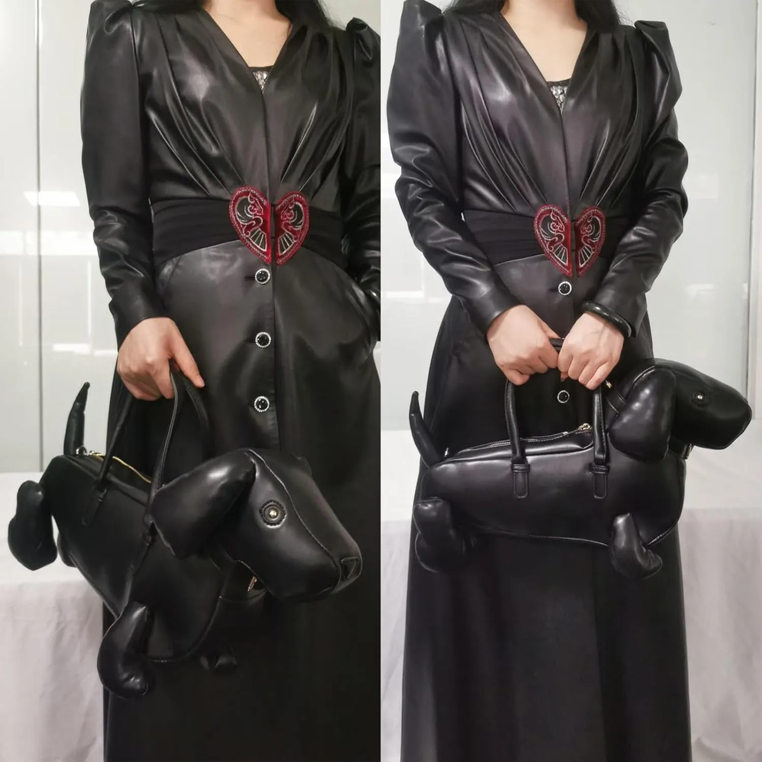 Women Fun Dog Shaped Crossbody Shoulder Bag Handbag PU Leather Unique Novelty Dog Shaped Purse