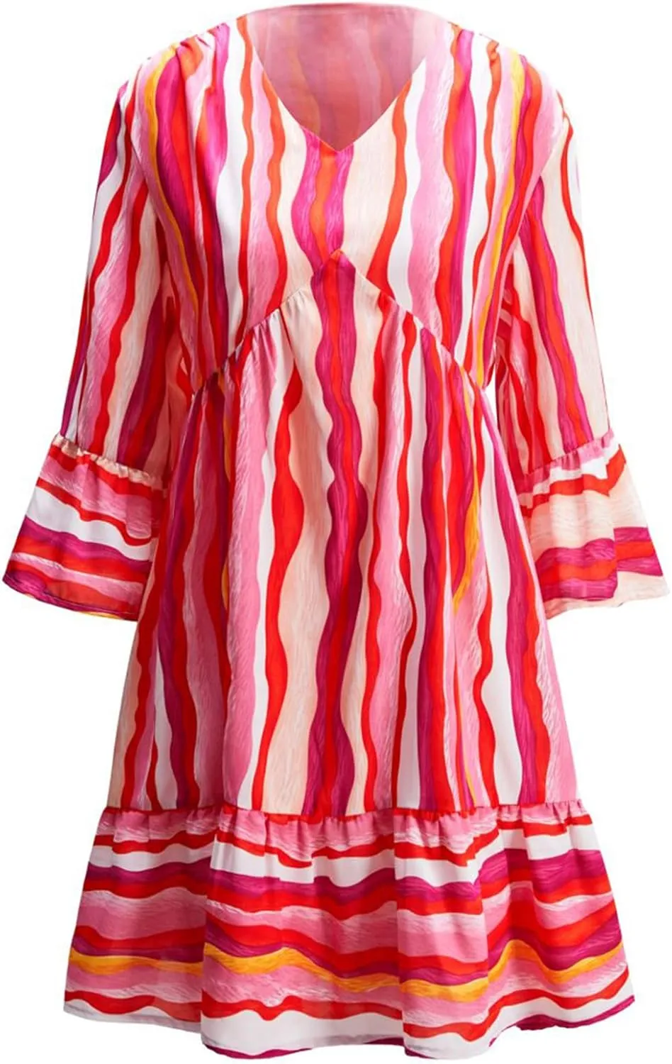 Womens 2023 Spring Summer Deep V Neck Ruffle Long Sleeve Floral Print Mini Dress