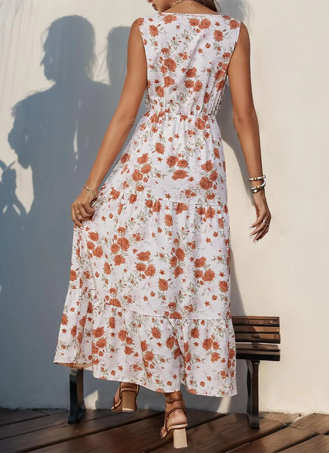 Women's 2025 Boho Sundresses Casual Summer Tank Dress V Neck Sleeveless Flowy A-Line Buttoned Maxi Floral Beach Dresses