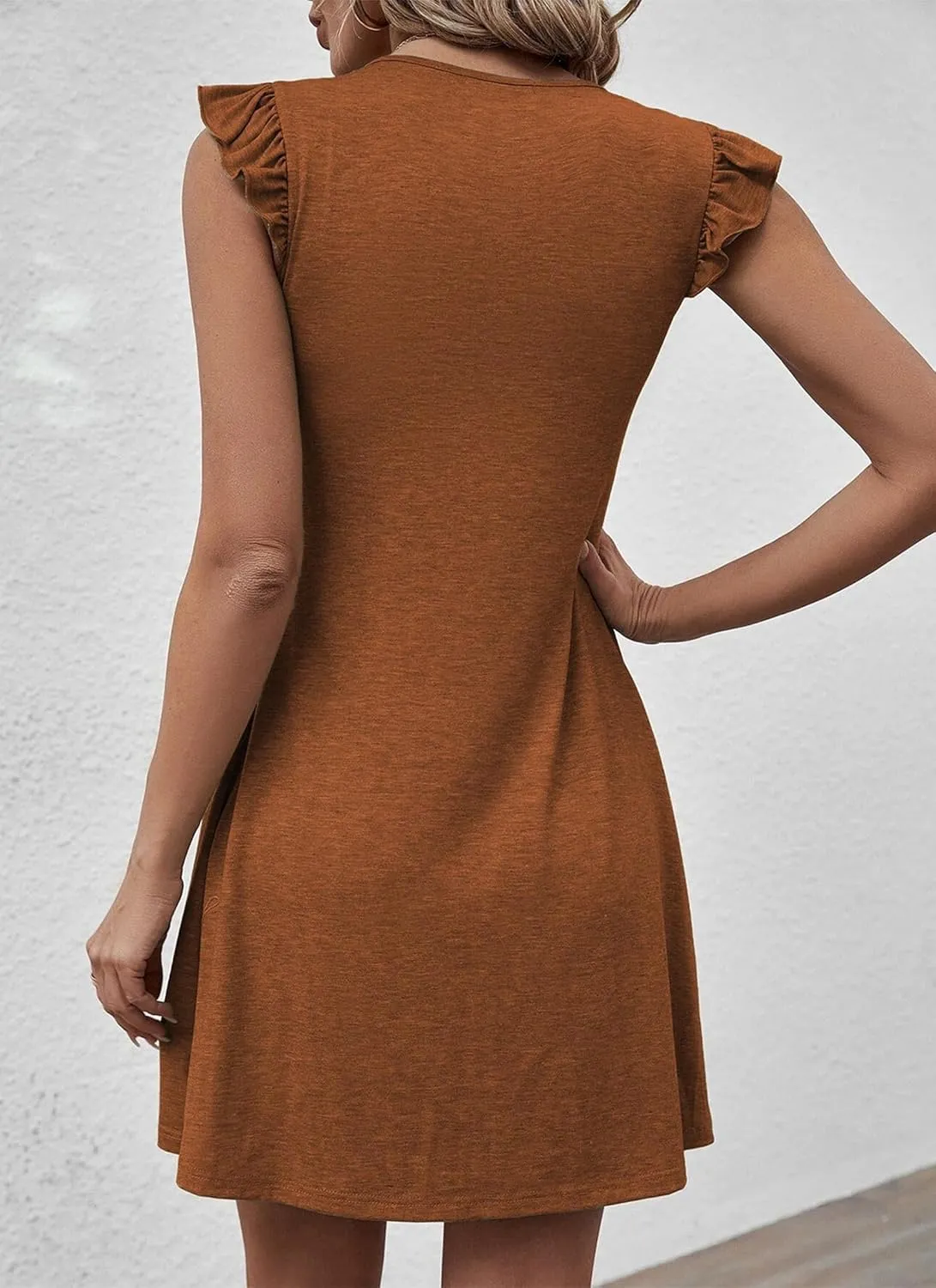 Women's 2025 Summer Beach Vacation Sexy Deep V Neck Dresses Casual Ruffle Cap Sleeve Loose Fit Short Mini Sundress
