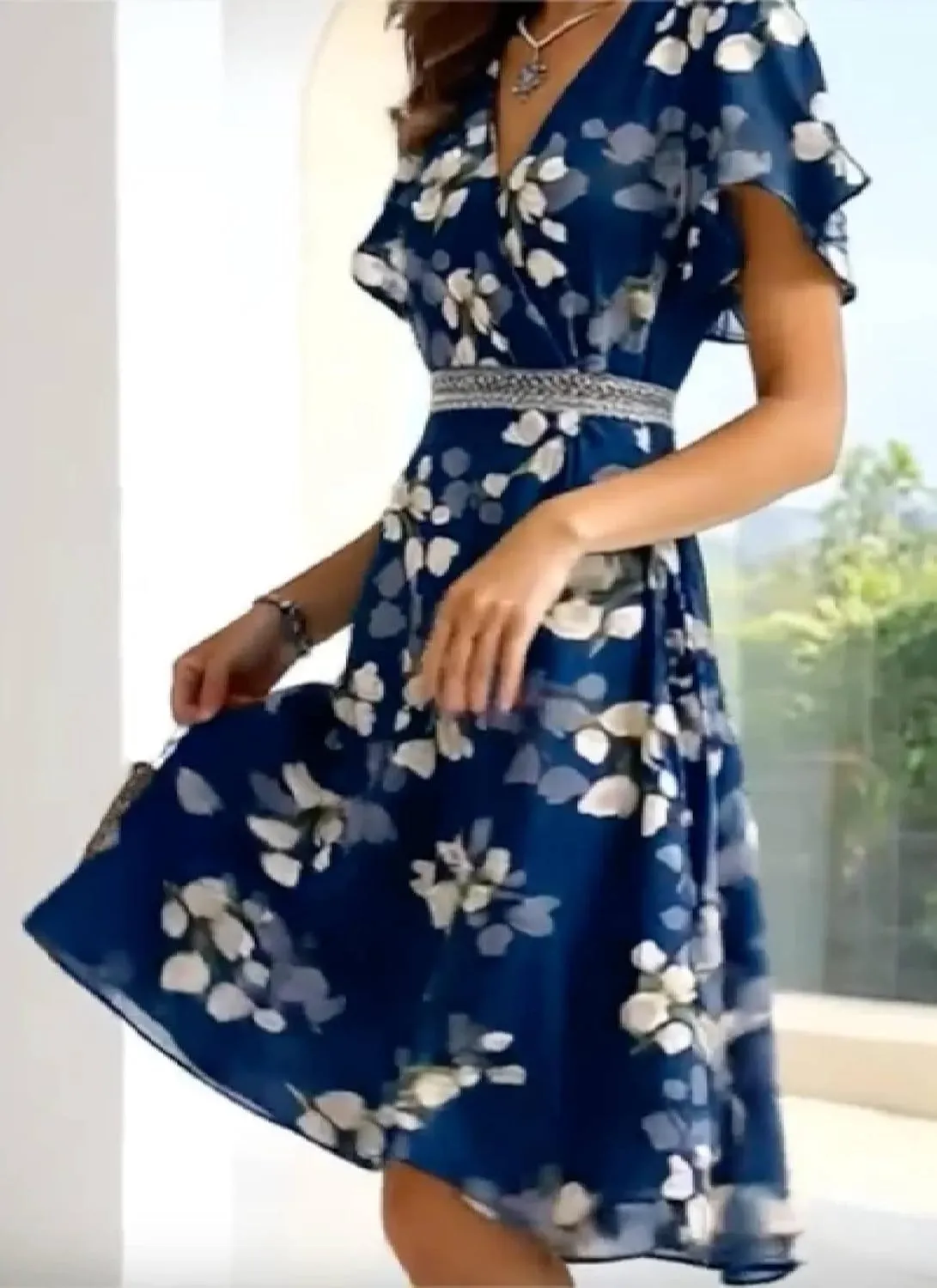 Women's 2025 Summer Floral Wrap Mini Dress Ruffle Sleeve V Neck Dresses Flowy Hem A-Line Dress Beach Vacation Dresses