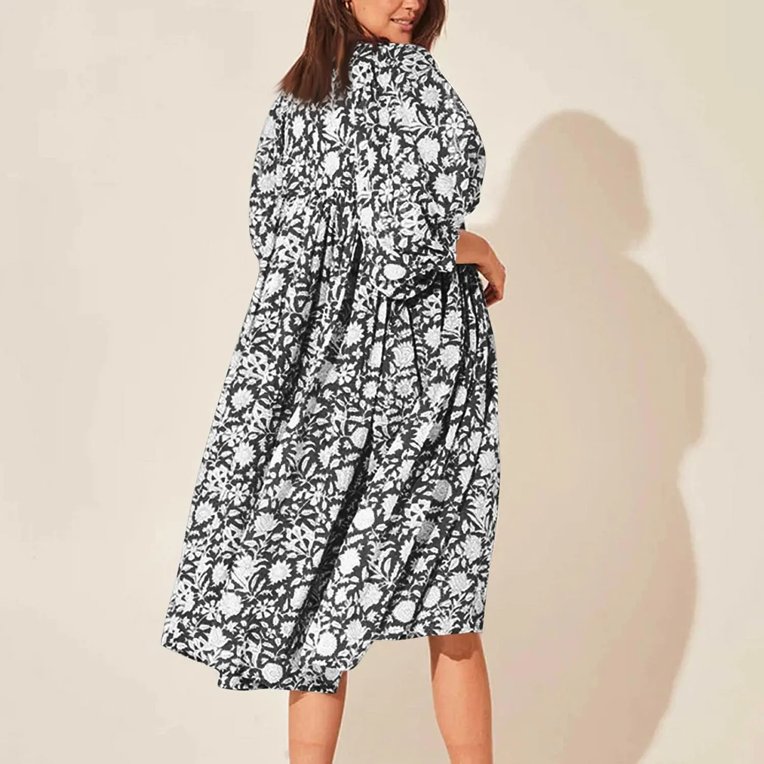 Womens Boho Maxi Dresses Summer Floral 3/4 Puff Sleeve Flowy Swing Tiered Long Beach Sundresses Vacation Outfits