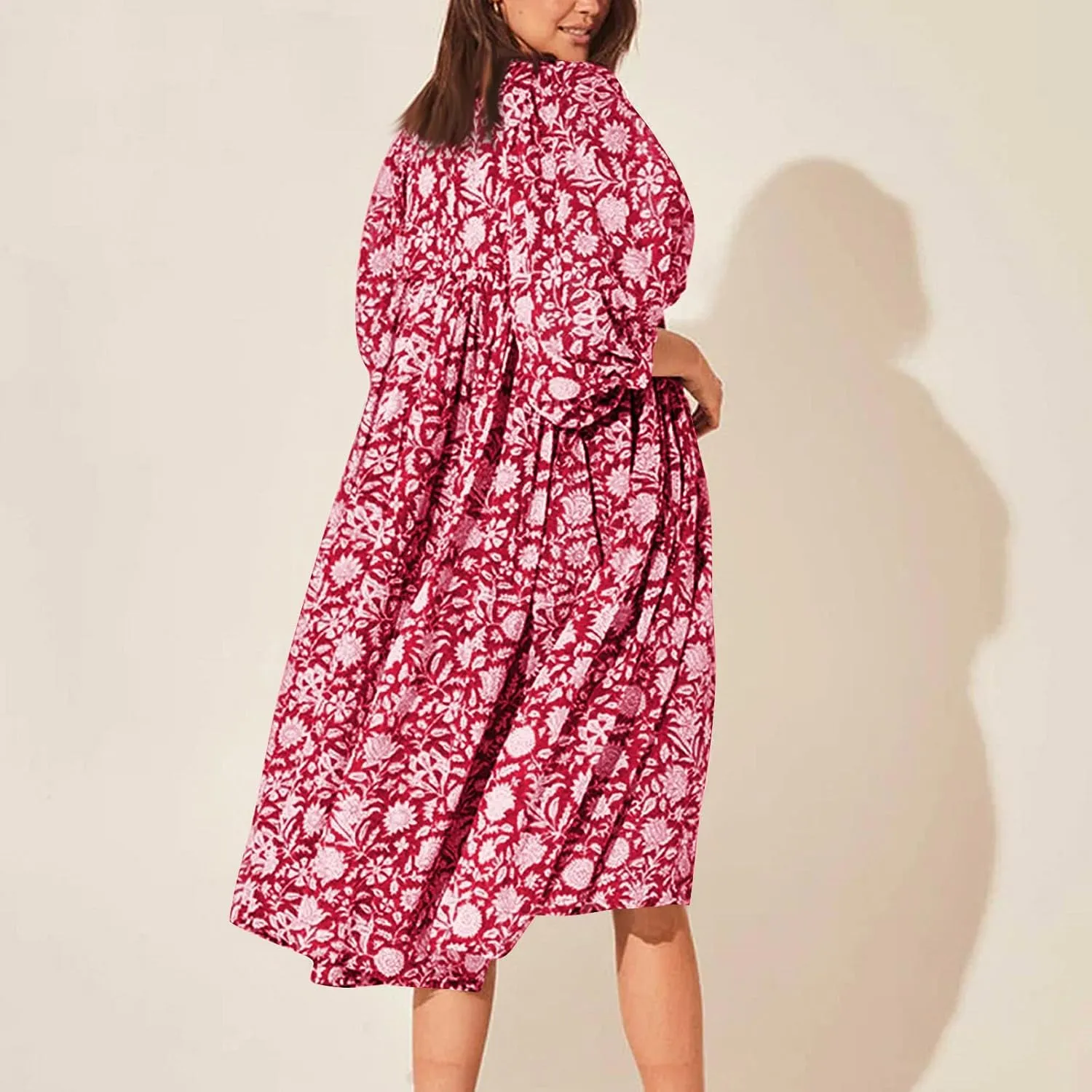 Womens Boho Maxi Dresses Summer Floral 3/4 Puff Sleeve Flowy Swing Tiered Long Beach Sundresses Vacation Outfits