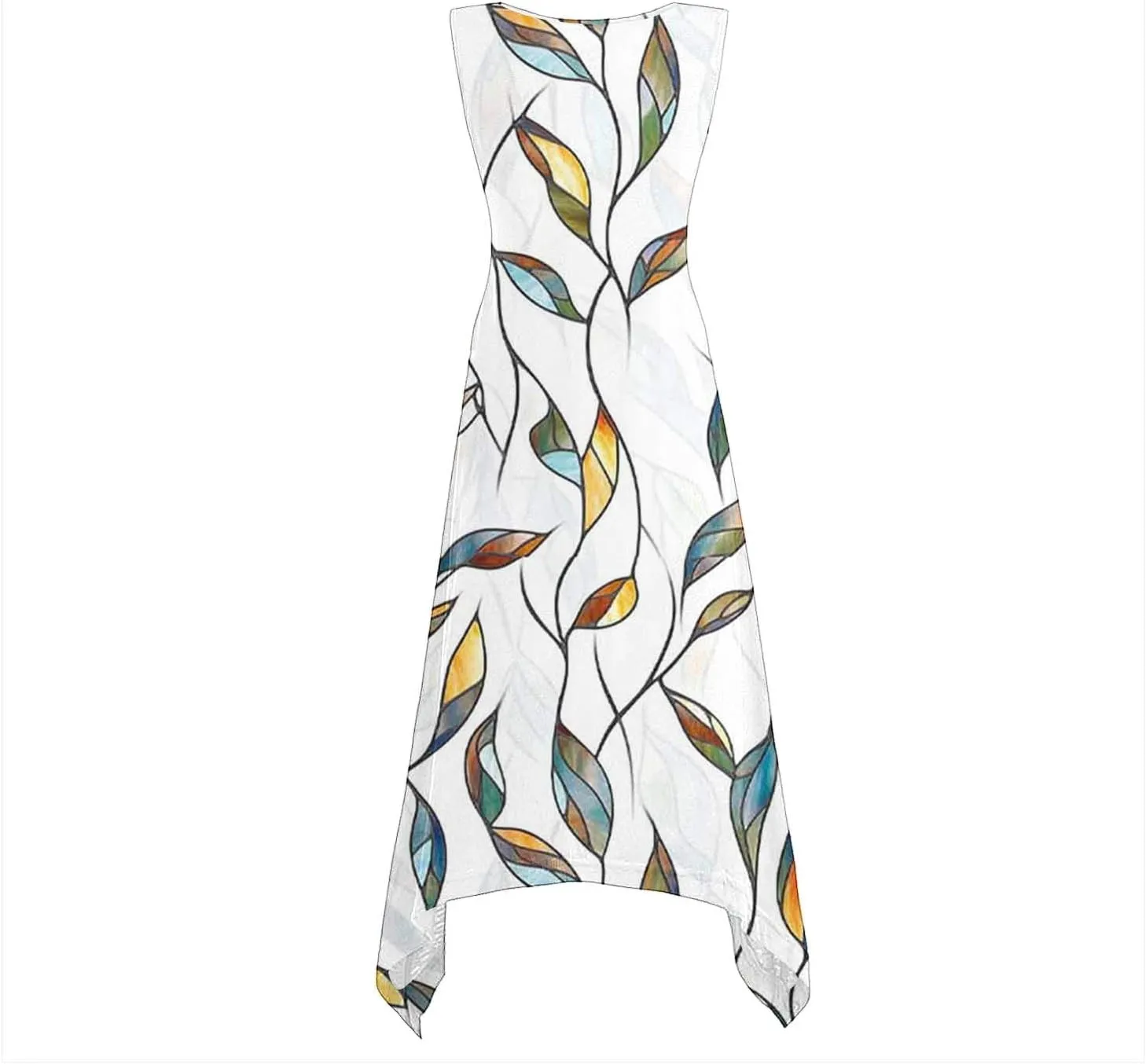 Womens Casual Dress Summer Floral Long Tank Dresses Hankerchief Flare Loose Flowy Midi Beach Sundress with Pockets