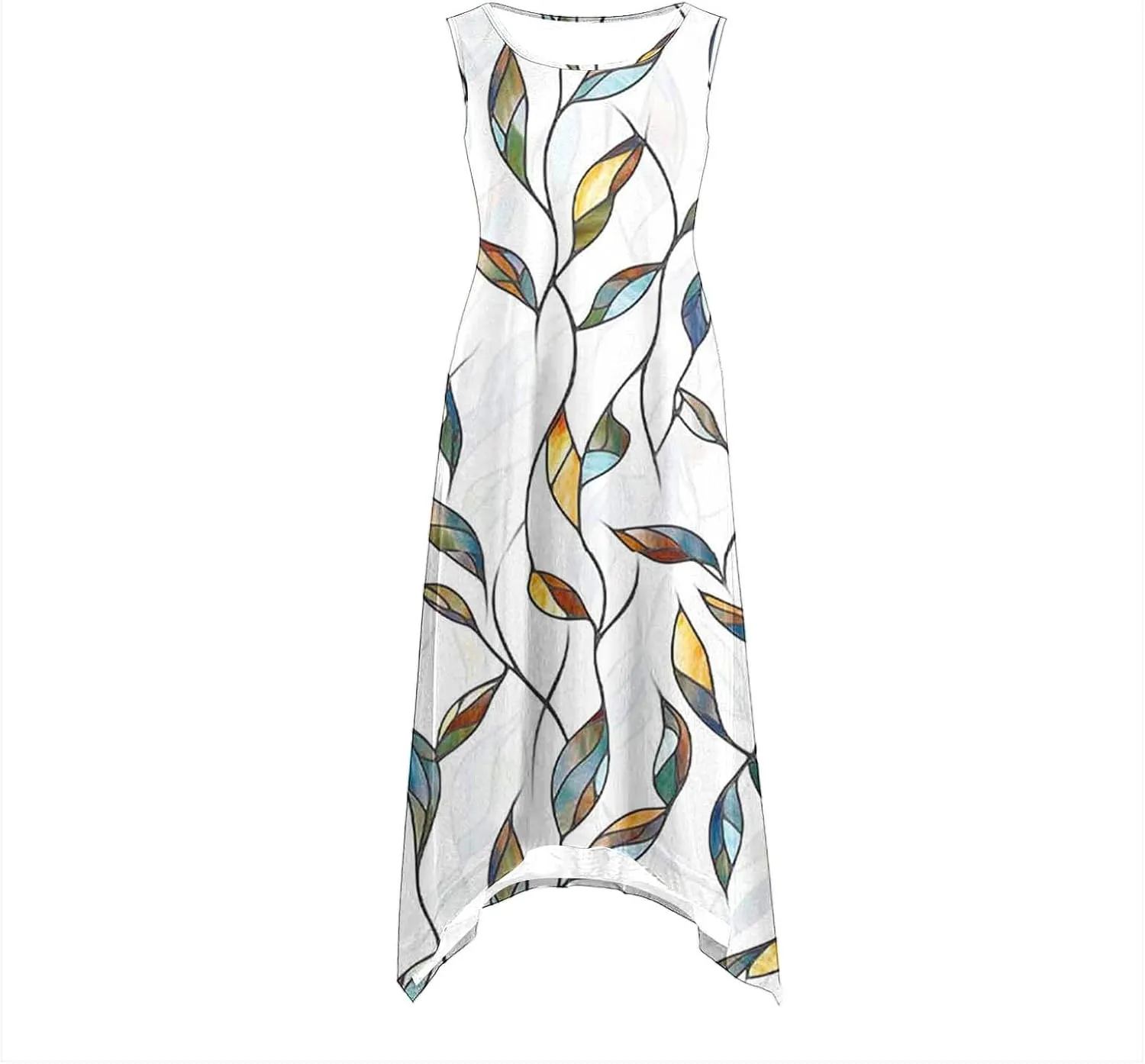 Womens Casual Dress Summer Floral Long Tank Dresses Hankerchief Flare Loose Flowy Midi Beach Sundress with Pockets