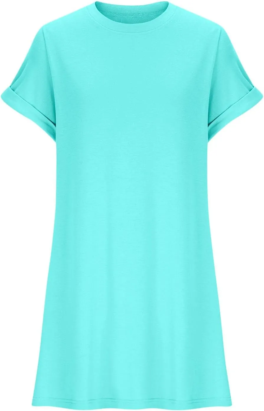 Womens Casual Summer Mini Tunic Dresses Short Sleeve Shift Dress Loose Crewneck Tshirt Sundress with Pockets