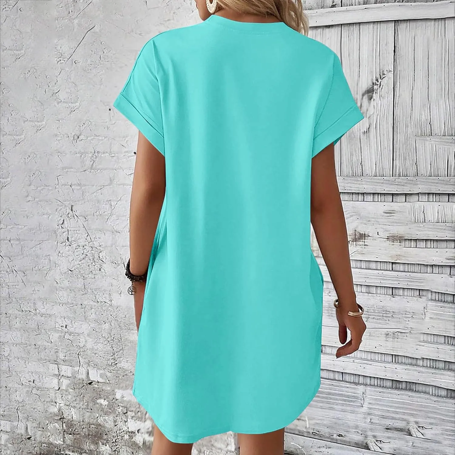 Womens Casual Summer Mini Tunic Dresses Short Sleeve Shift Dress Loose Crewneck Tshirt Sundress with Pockets