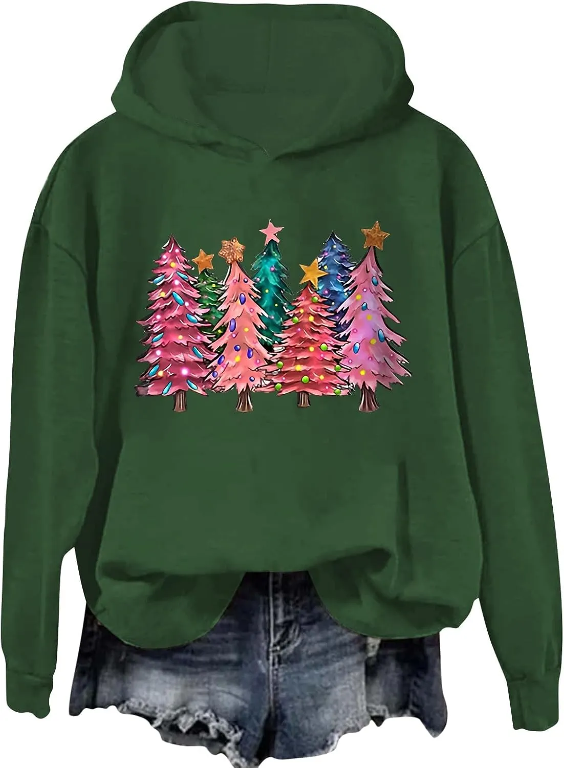 Womens Christmas Hoodies Printed Casual Hoodie Crew Neck Pullover Fun Christmas Shirt Gift Xmas Vacation Graphic