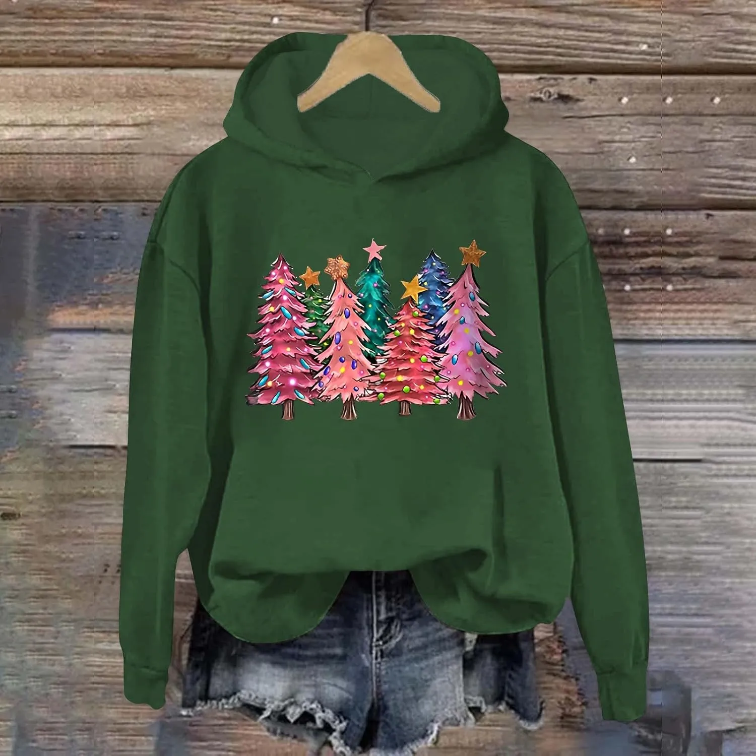 Womens Christmas Hoodies Printed Casual Hoodie Crew Neck Pullover Fun Christmas Shirt Gift Xmas Vacation Graphic
