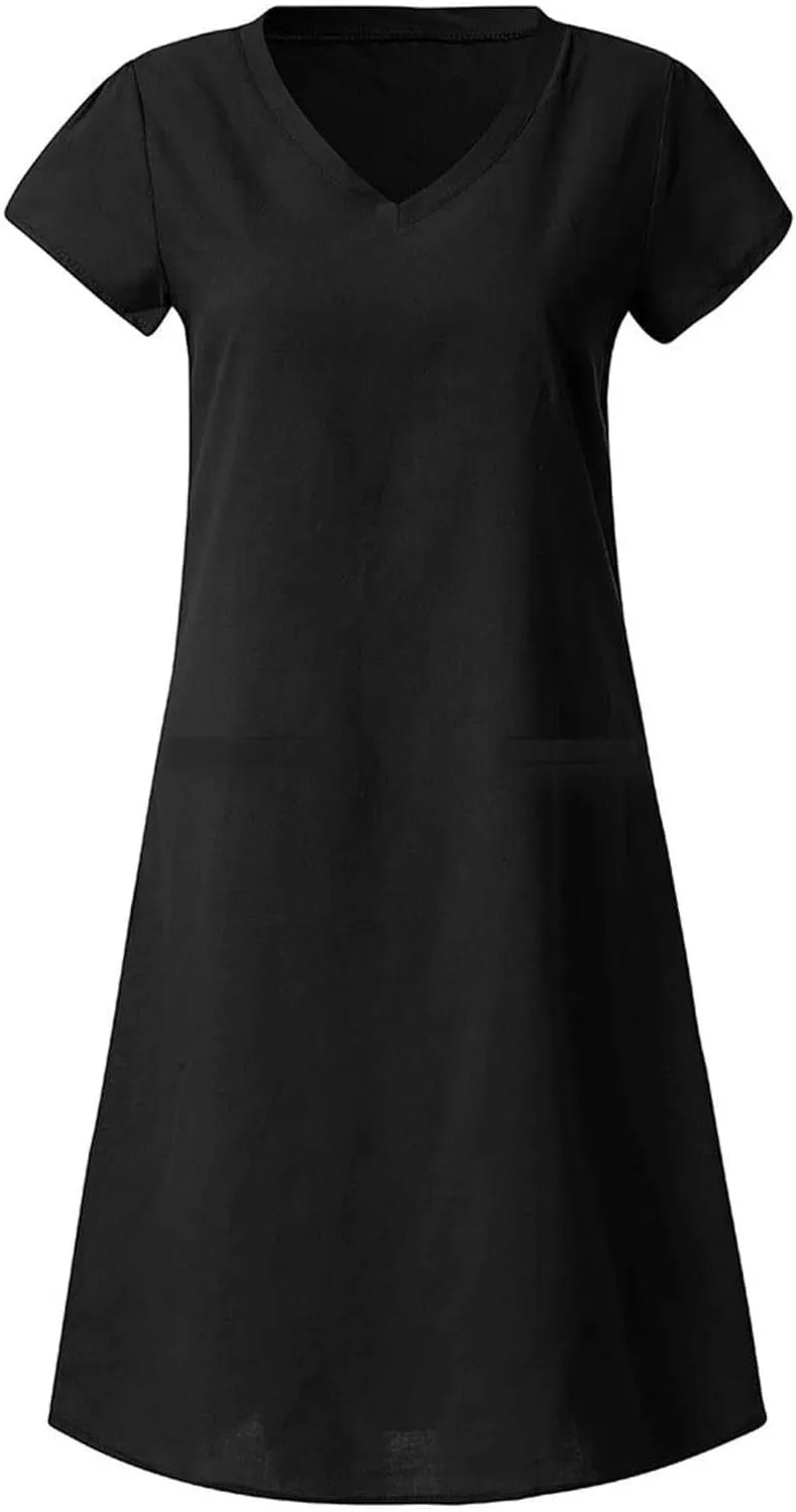 Women's Cotton Linen Maxi Dresses Summer Cup Sleeve Comfy Sundresses Beach Wear Trendy Spring Vacation Clothes 2025