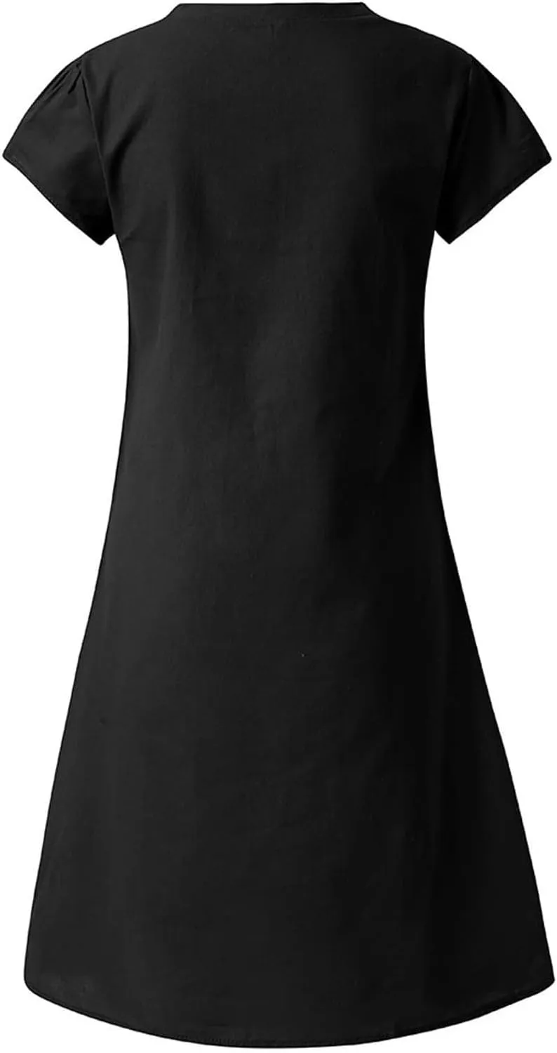 Women's Cotton Linen Maxi Dresses Summer Cup Sleeve Comfy Sundresses Beach Wear Trendy Spring Vacation Clothes 2025