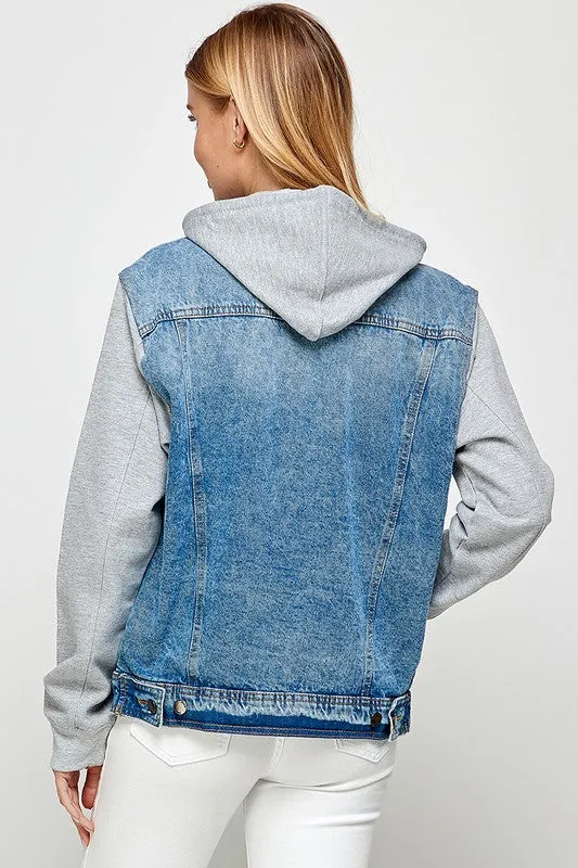 Women's Denim Jacket with Fleece Hoodie