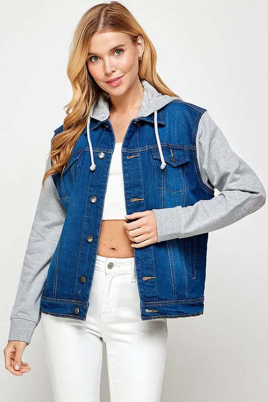 Women's Denim Jacket with Fleece Hoodie