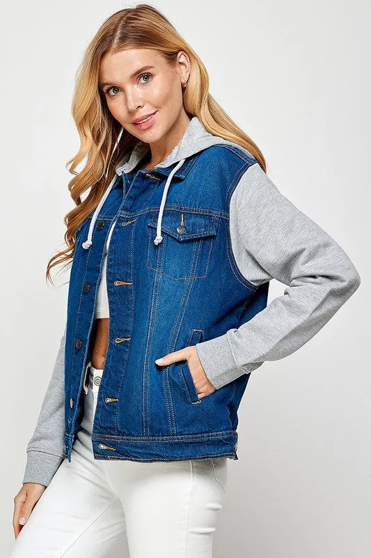 Women's Denim Jacket with Fleece Hoodie
