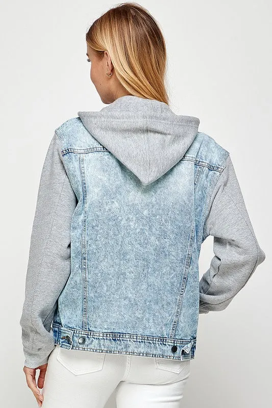 Women's Denim Jacket with Fleece Hoodie