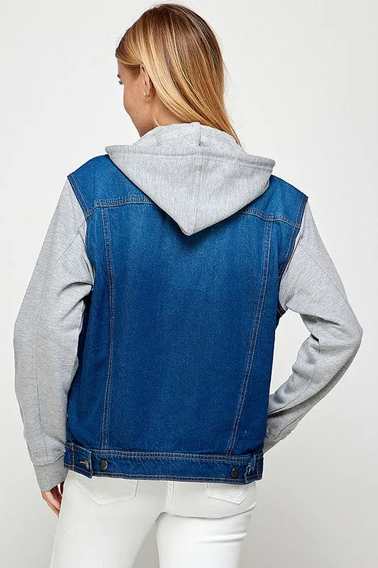 Women's Denim Jacket with Fleece Hoodie