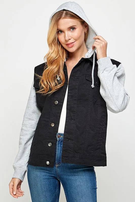 Women's Denim Jacket with Fleece Hoodie