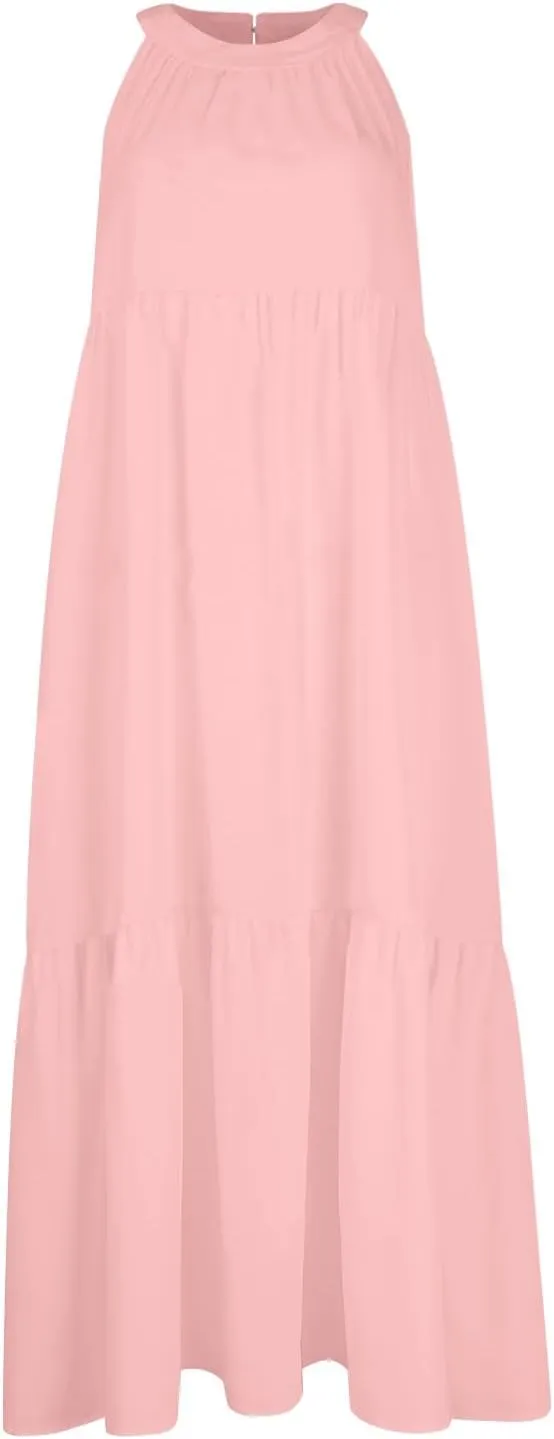 Womens Dresses Sleeveless Maxi Dresses for Women 2025 High Waisted Loose Swing Patchwork Spring