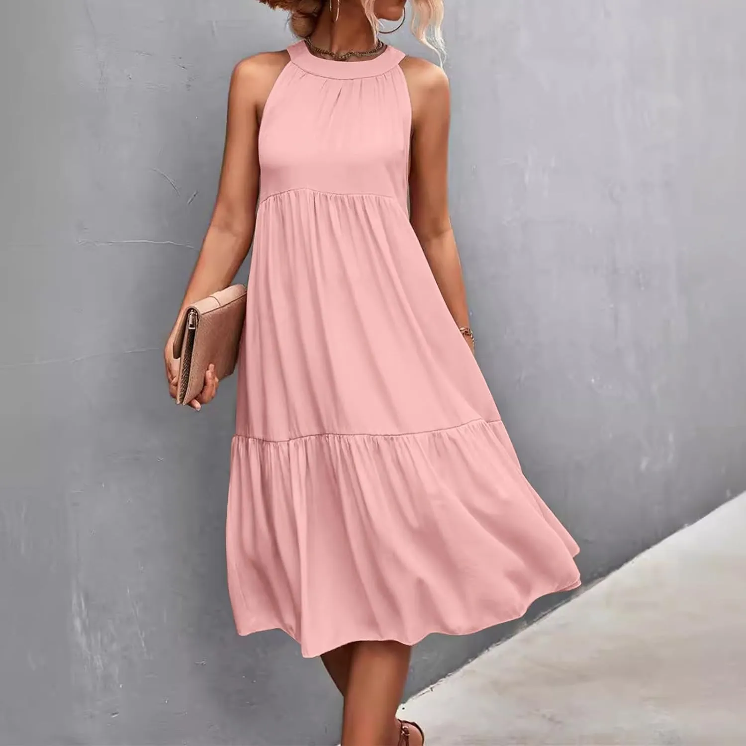 Womens Dresses Sleeveless Maxi Dresses for Women 2025 High Waisted Loose Swing Patchwork Spring