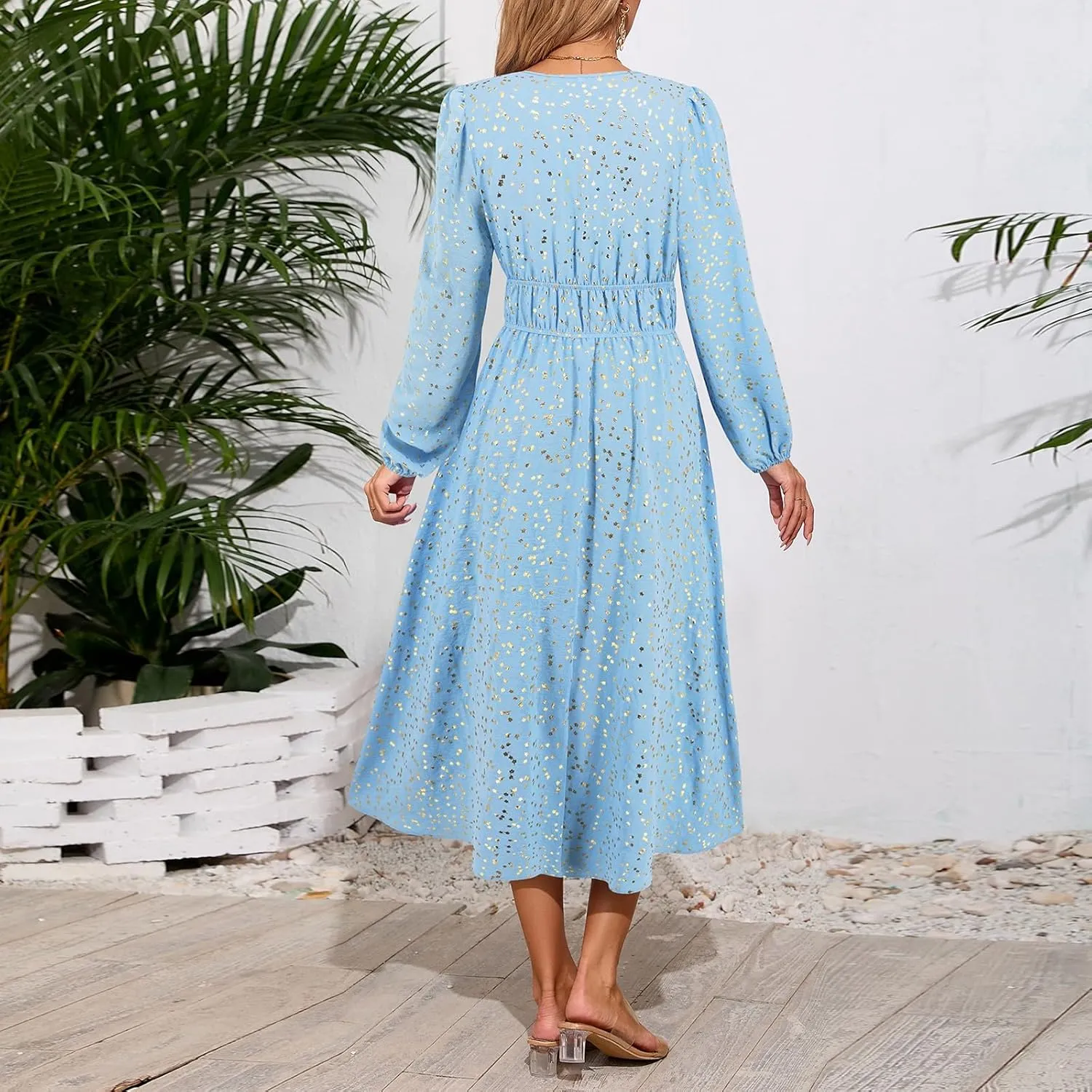 Women's Fall Maxi Dress V Neck Long Sleeve Tiered Ruffle Flowy A Line Cocktail Party Dresses