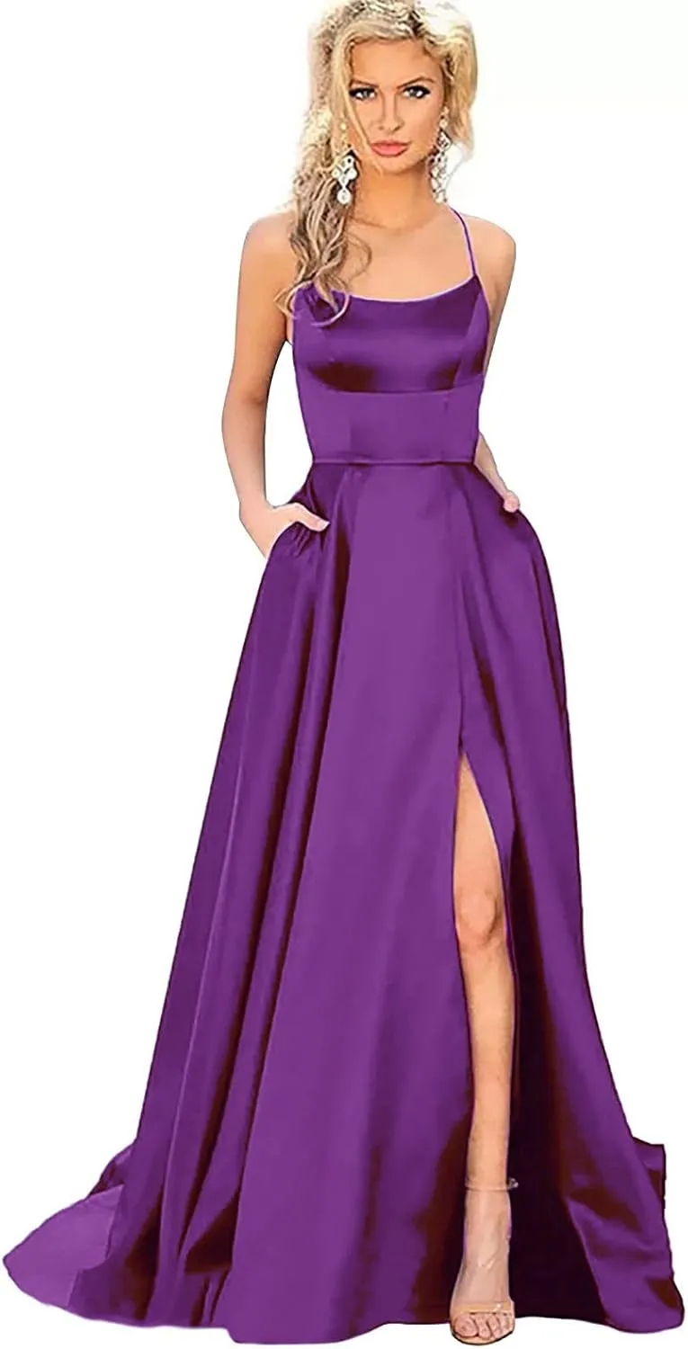 Womens Long Prom Dresses for Teens with Pockets Spaghetti Straps Formal Party Evening Gowns 2025 Prom Dress