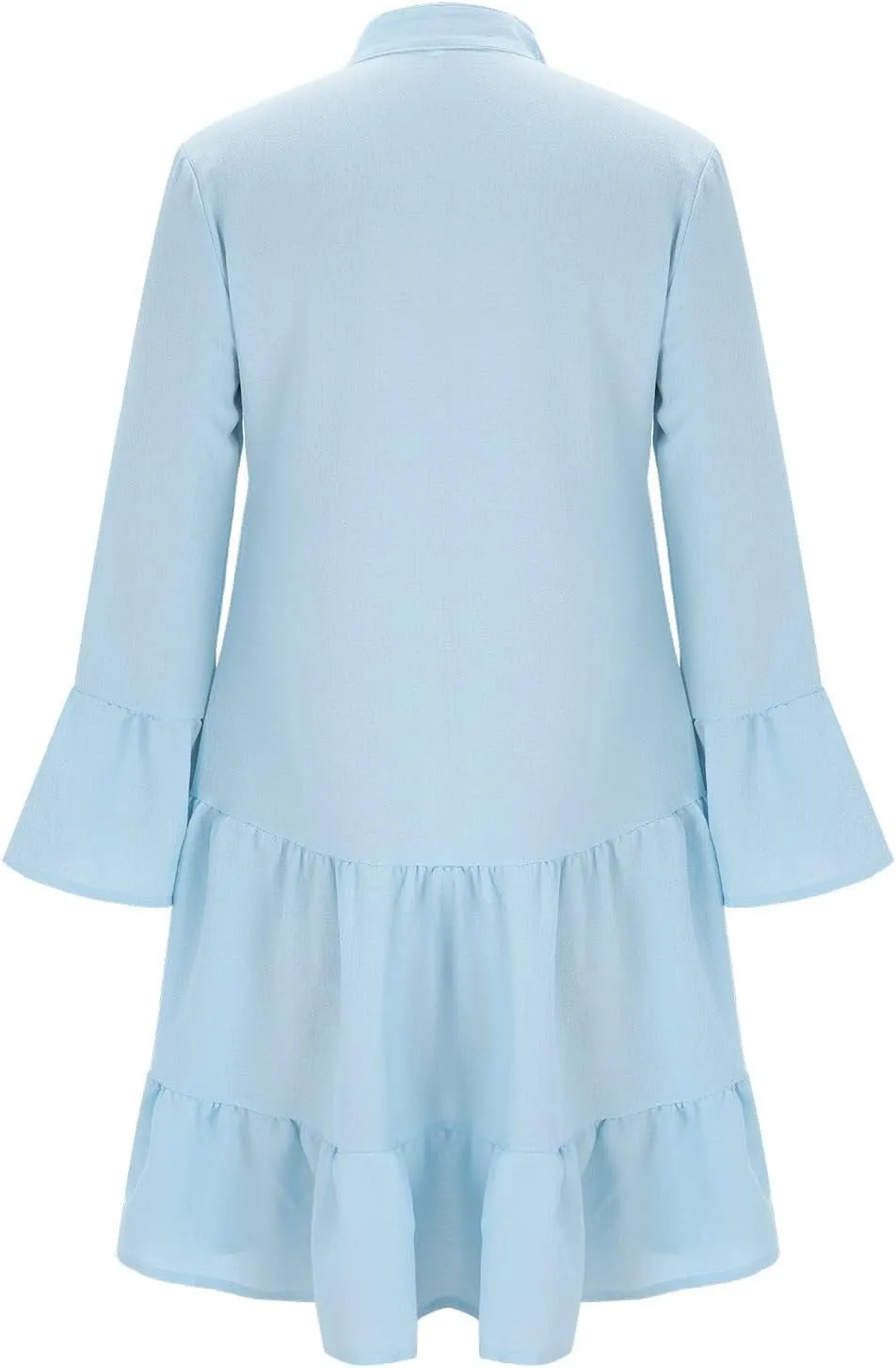 Women's Long Sleeve Botton Ruffle Dresses Casual Loose Swing Mini Dress Young Fabulous and Broke Maxi