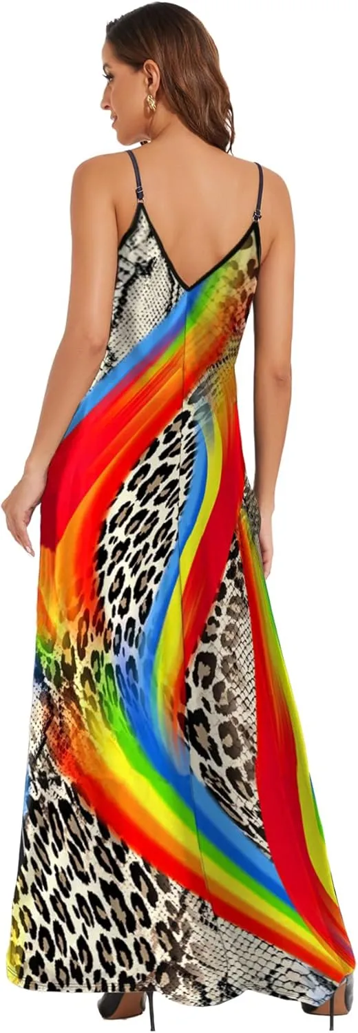 Women's Maxi Sunflower Dresses Sleeveless Long Tie Dye Dress Casual Sundresses with Pockets