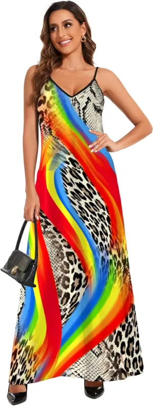 Women's Maxi Sunflower Dresses Sleeveless Long Tie Dye Dress Casual Sundresses with Pockets