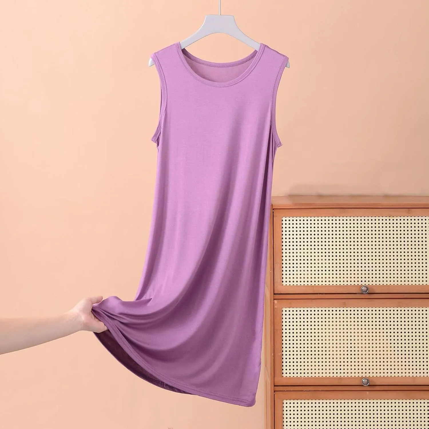 Women's Modal Nightgown Sleeveless Tank Dress Summer Casual Loose Fit Round Neck Sleepwear Comfy Soft Short Dresses