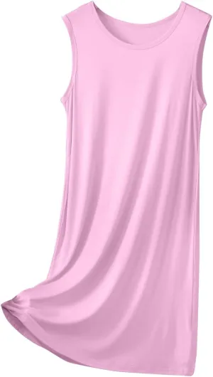 Women's Modal Nightgown Sleeveless Tank Dress Summer Casual Loose Fit Round Neck Sleepwear Comfy Soft Short Dresses