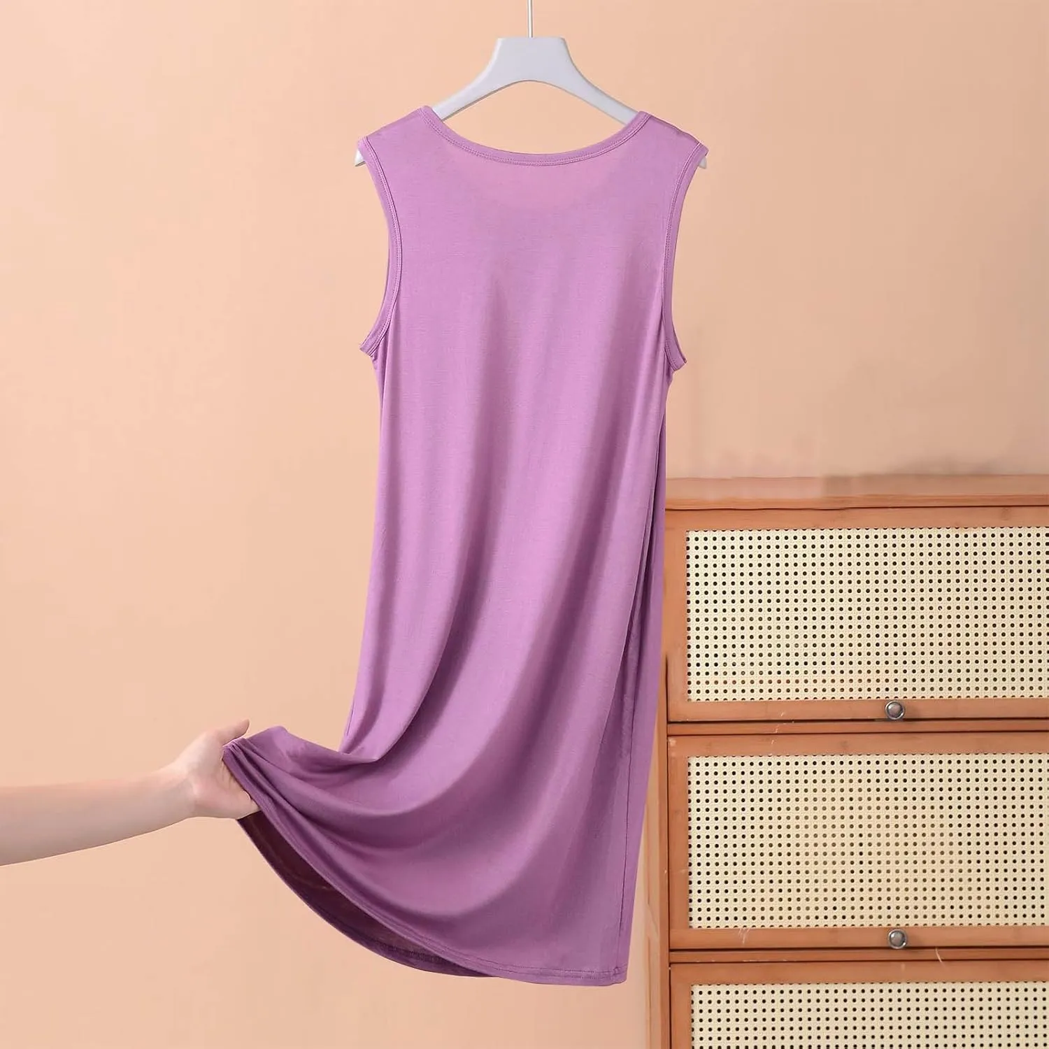 Women's Modal Nightgown Sleeveless Tank Dress Summer Casual Loose Fit Round Neck Sleepwear Comfy Soft Short Dresses