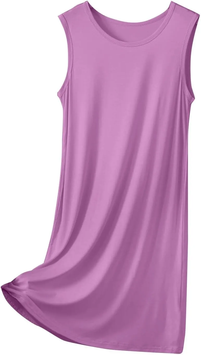 Women's Modal Nightgown Sleeveless Tank Dress Summer Casual Loose Fit Round Neck Sleepwear Comfy Soft Short Dresses