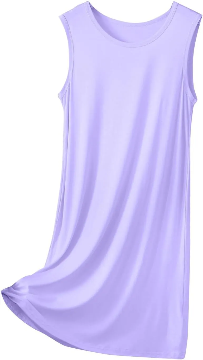 Women's Modal Nightgown Sleeveless Tank Dress Summer Casual Loose Fit Round Neck Sleepwear Comfy Soft Short Dresses