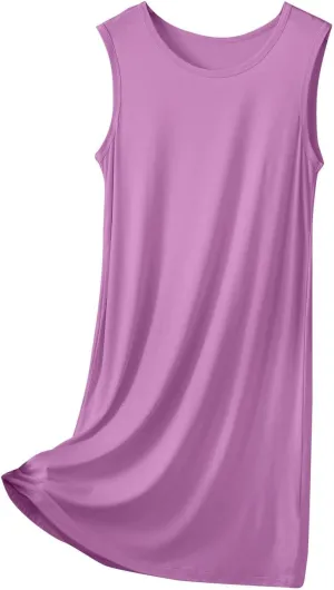 Women's Modal Nightgown Sleeveless Tank Dress Summer Casual Loose Fit Round Neck Sleepwear Comfy Soft Short Dresses