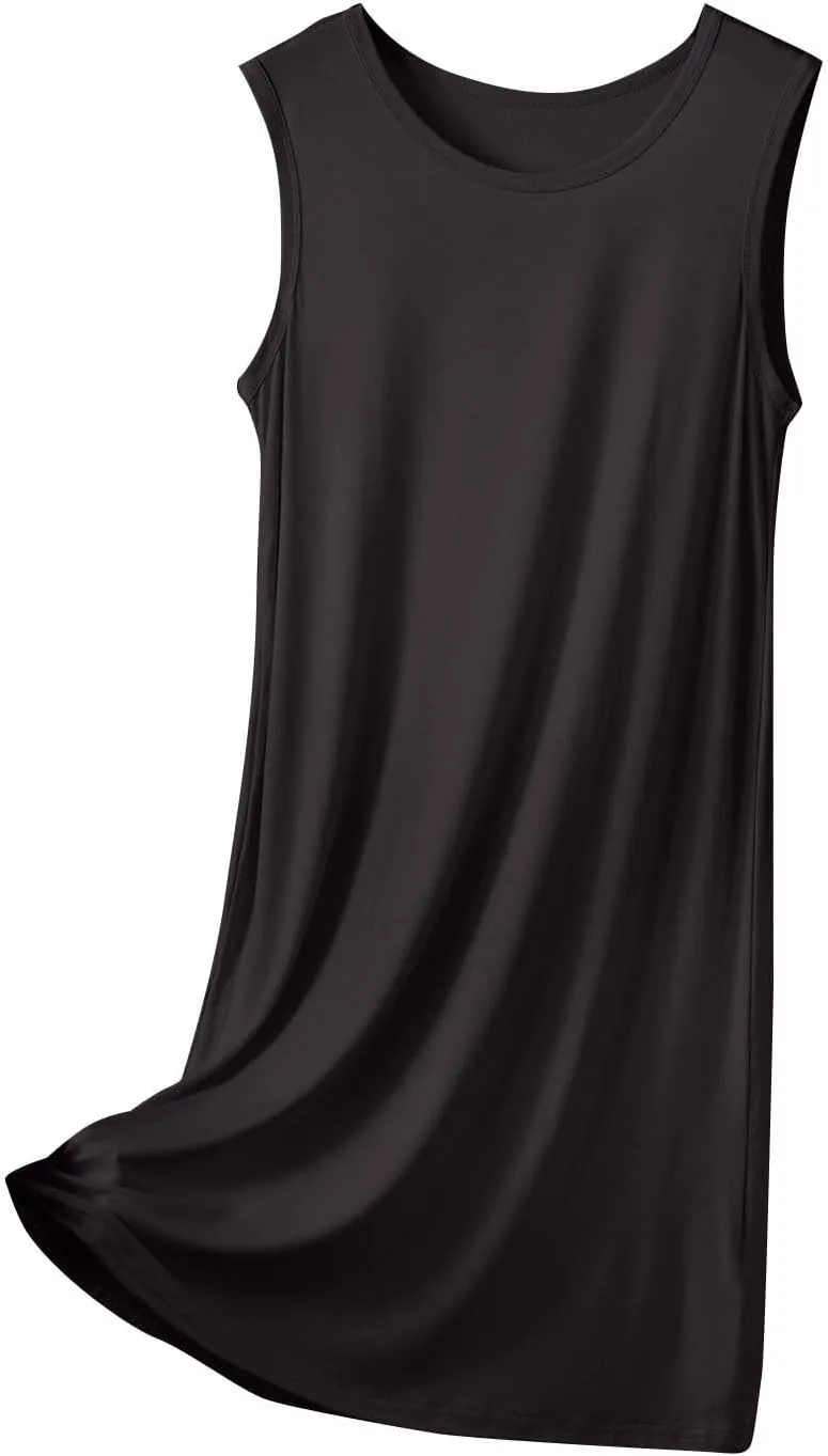 Women's Modal Nightgown Sleeveless Tank Dress Summer Casual Loose Fit Round Neck Sleepwear Comfy Soft Short Dresses