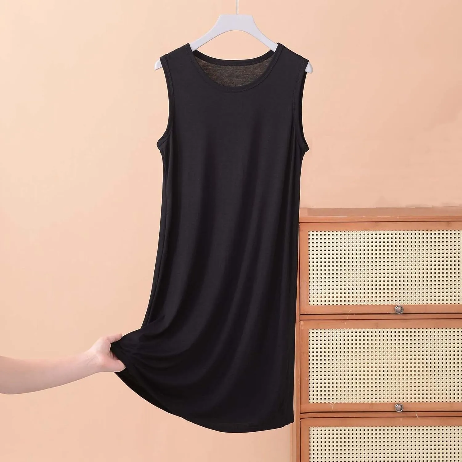 Women's Modal Nightgown Sleeveless Tank Dress Summer Casual Loose Fit Round Neck Sleepwear Comfy Soft Short Dresses